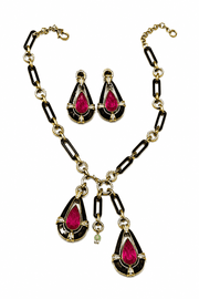 Aquamarine Ruby Black Contemporary Necklace Set
